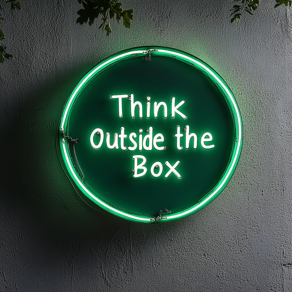 "Think Outside the Box" - Green Neon Sign, 18 Inches