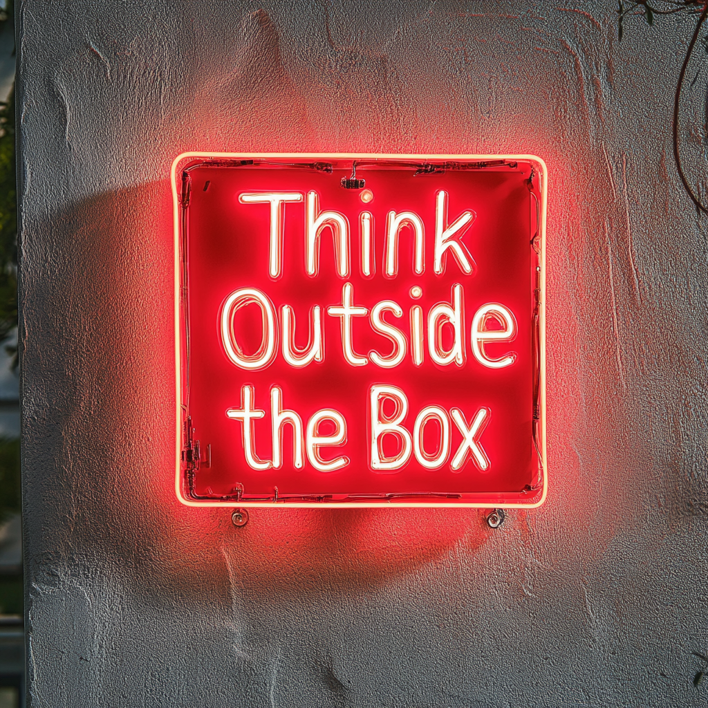 "Think Outside the Box" - Red Neon Sign, 18 Inches