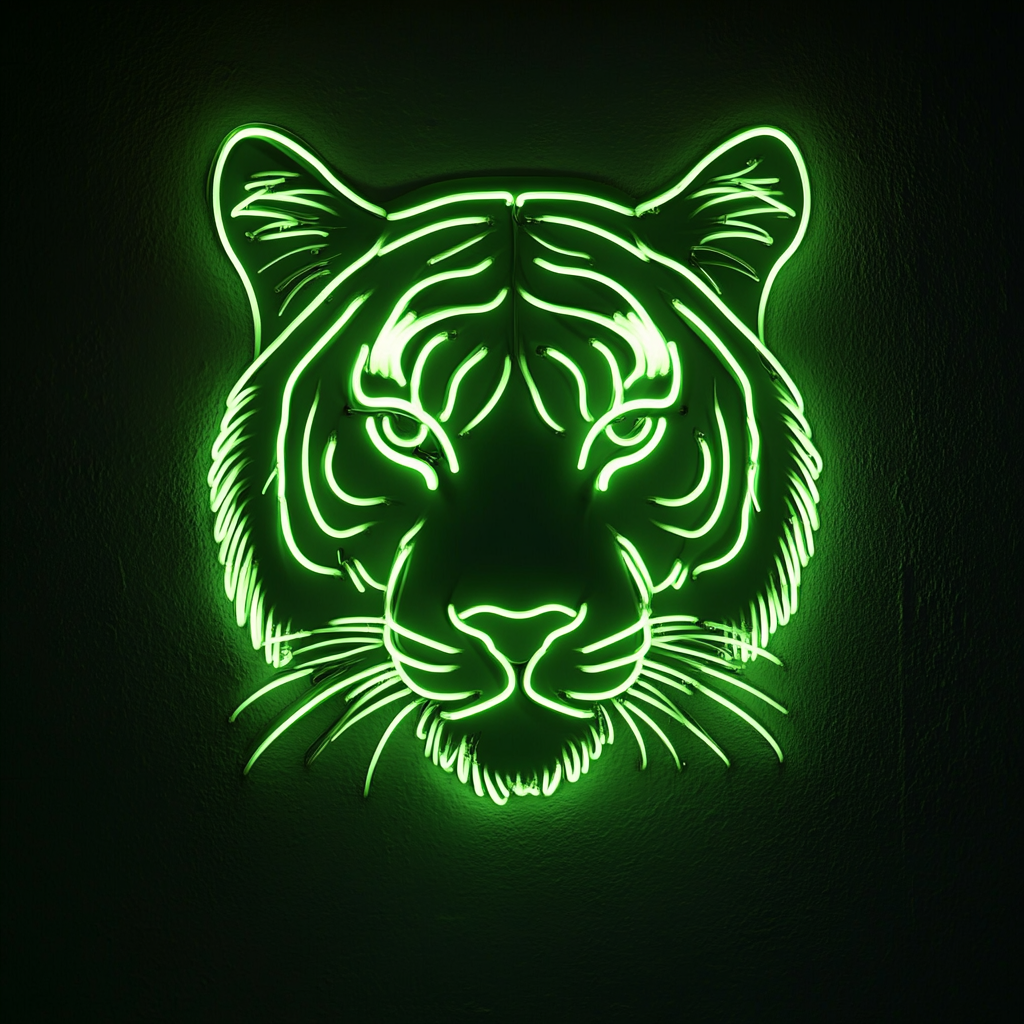 Tiger Face - Green Neon Sign, 18 Inches