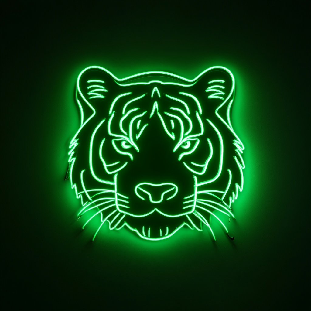 Tiger Face - Green Neon Sign, 18 Inches