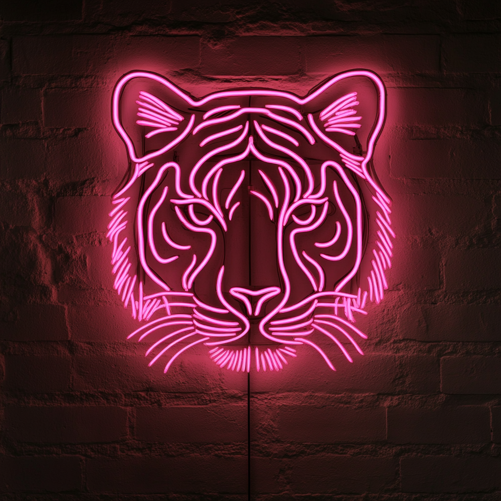 Tiger Face - Pink Neon Sign, 18 Inches