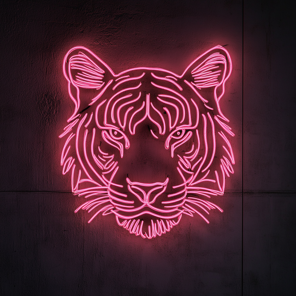 Tiger Face - Pink Neon Sign, 18 Inches