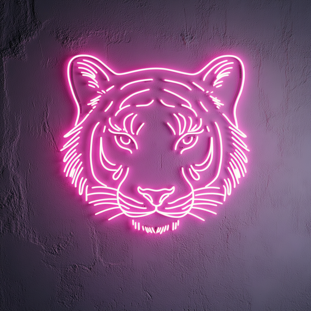 Tiger Face - Pink Neon Sign, 18 Inches