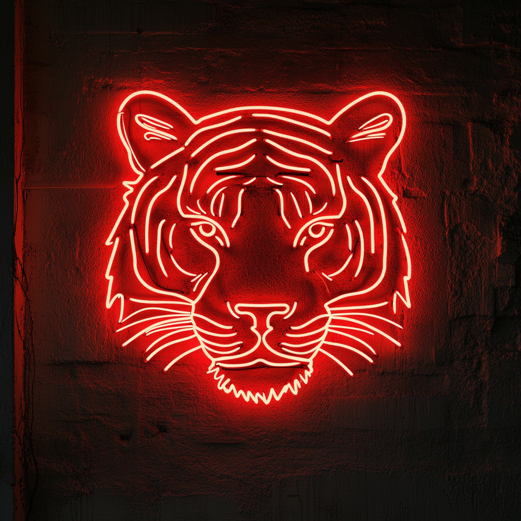 Tiger Face - Red Neon Sign, 18 Inches