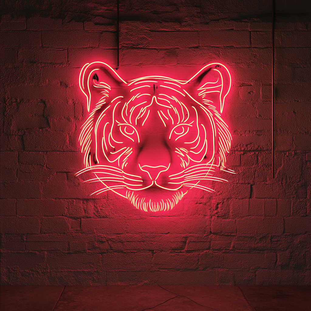 Tiger Face - Red Neon Sign, 18 Inches