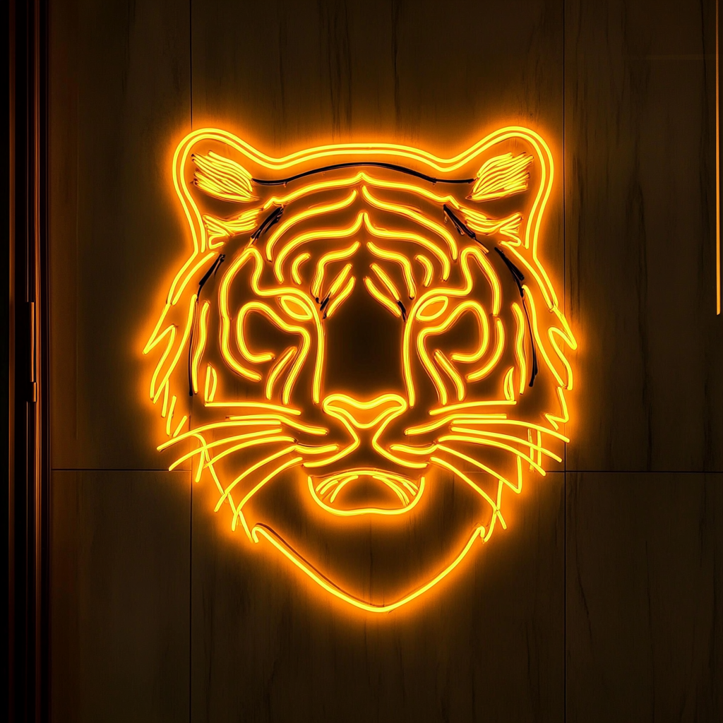 Tiger Face - Yellow Neon Sign, 18 Inches