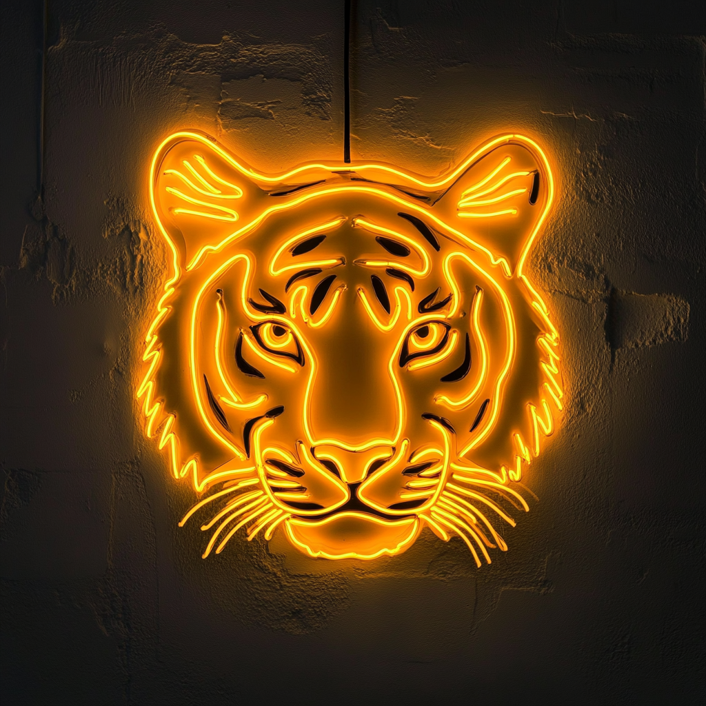 Tiger Face - Yellow Neon Sign, 18 Inches