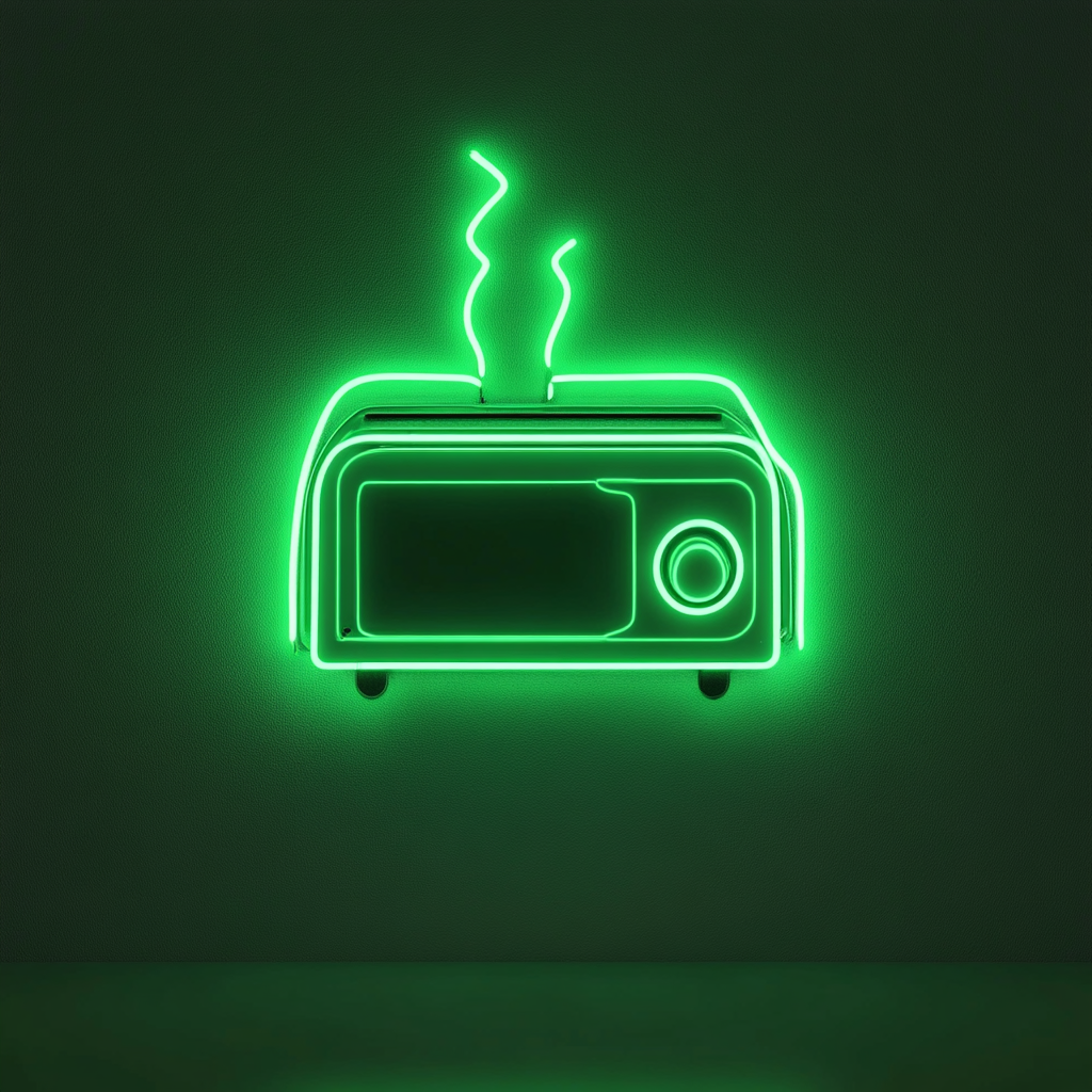 Toaster with Toast Popping - Green Neon Sign, 18 Inches