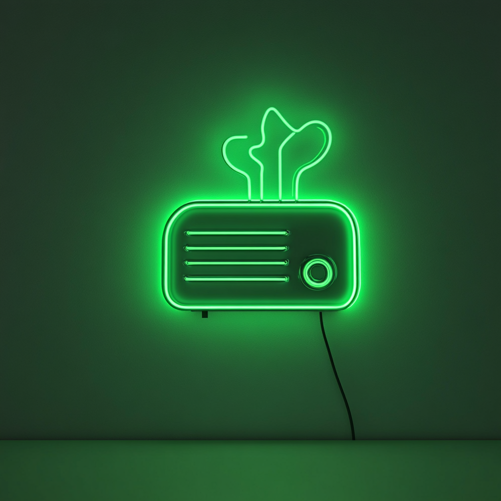 Toaster with Toast Popping - Green Neon Sign, 18 Inches