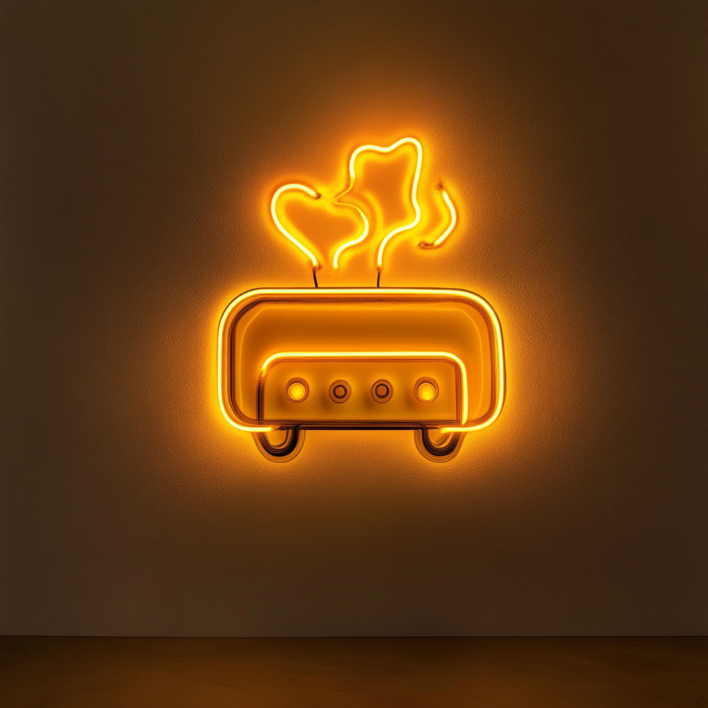 Toaster with Toast Popping - Yellow Neon Sign, 18 Inches