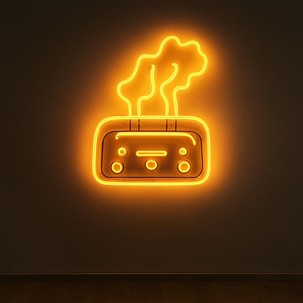 Toaster with Toast Popping - Yellow Neon Sign, 18 Inches