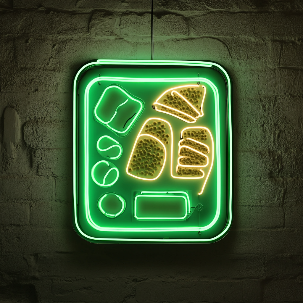 Tray of Cheese and Crackers - Green Neon Sign, 24 Inches