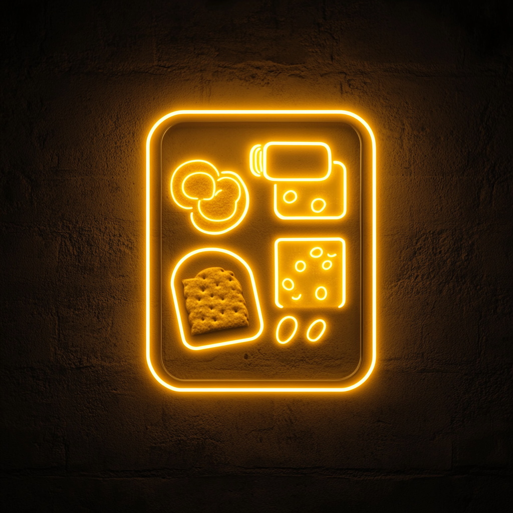 Tray of Cheese and Crackers - Yellow Neon Sign, 18 Inches