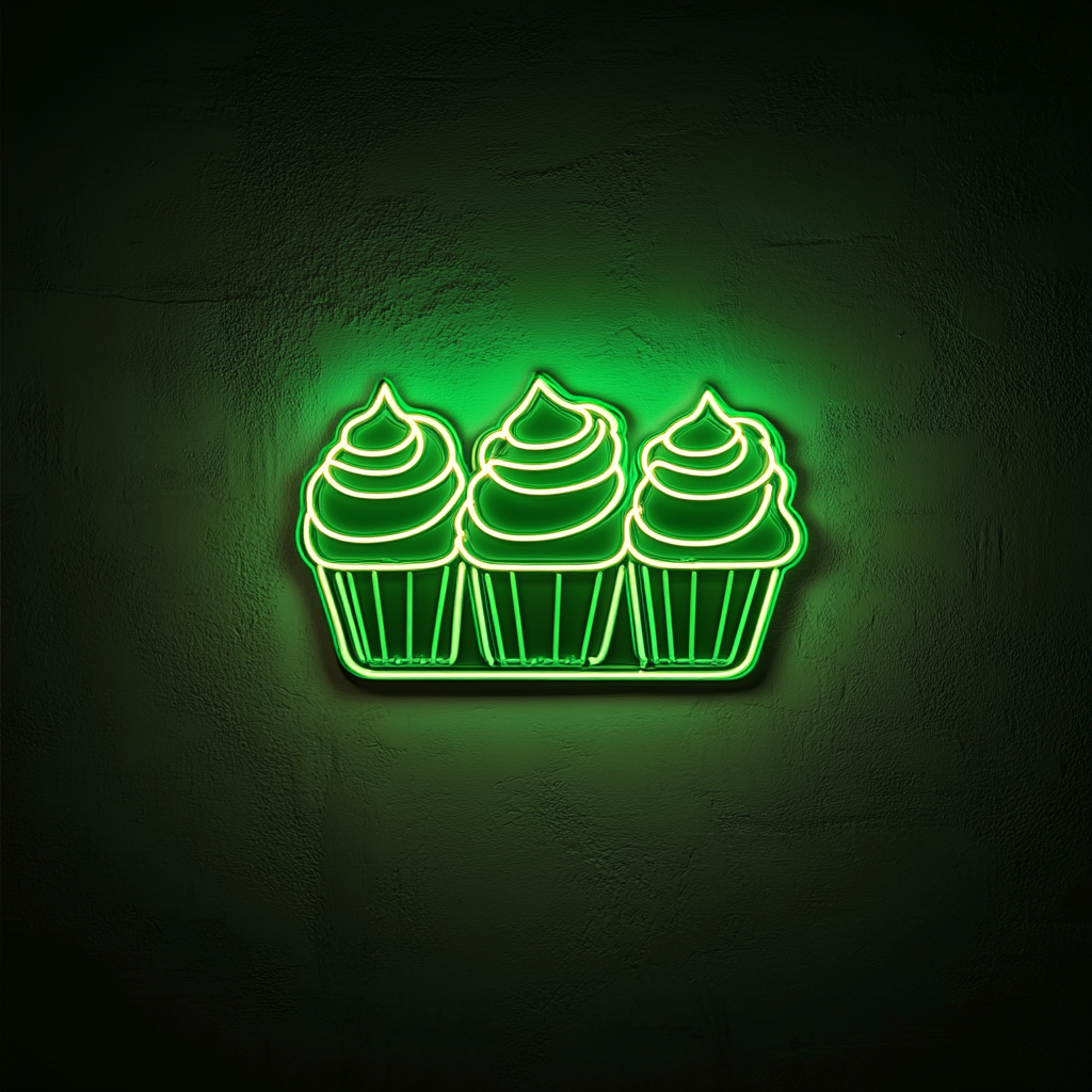 Tray of Cupcakes - Green Neon Sign, 18 Inches