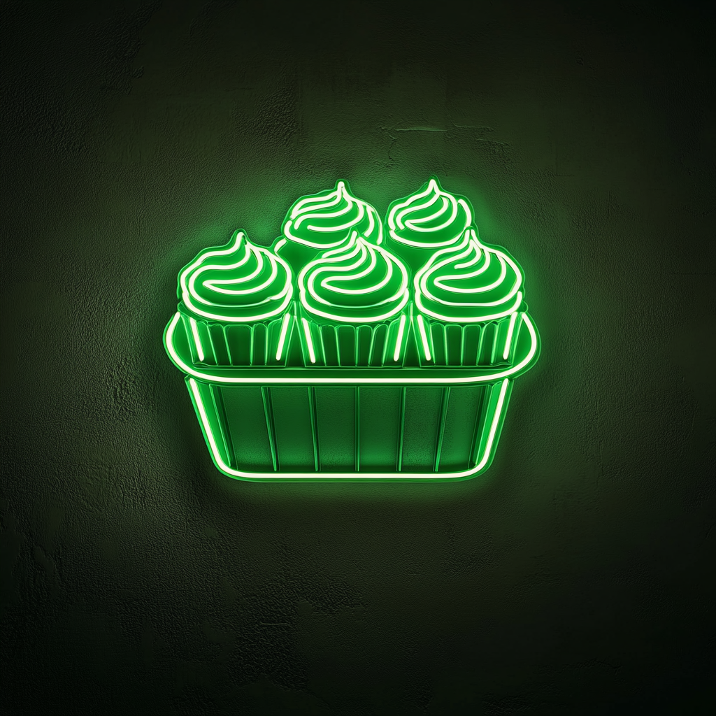 Tray of Cupcakes - Green Neon Sign, 24 Inches