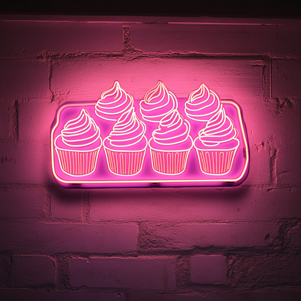 Tray of Cupcakes - Pink Neon Sign, 24 Inches