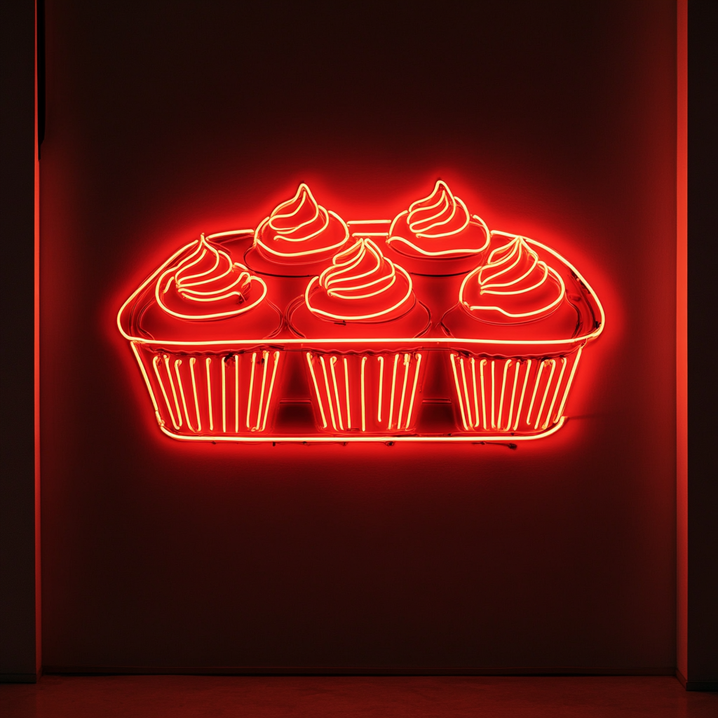 Tray of Cupcakes - Red Neon Sign, 18 Inches