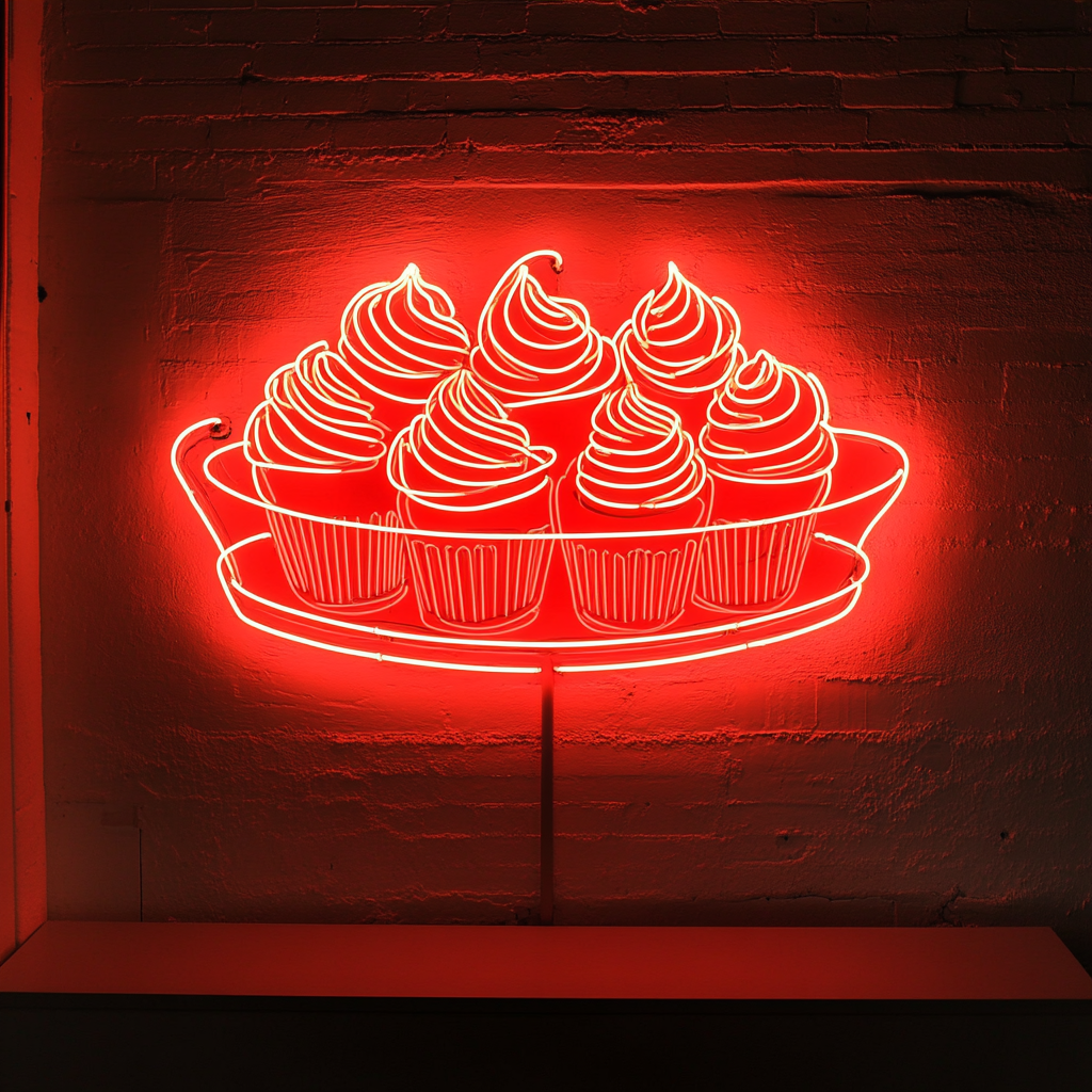 Tray of Cupcakes - Red Neon Sign, 18 Inches