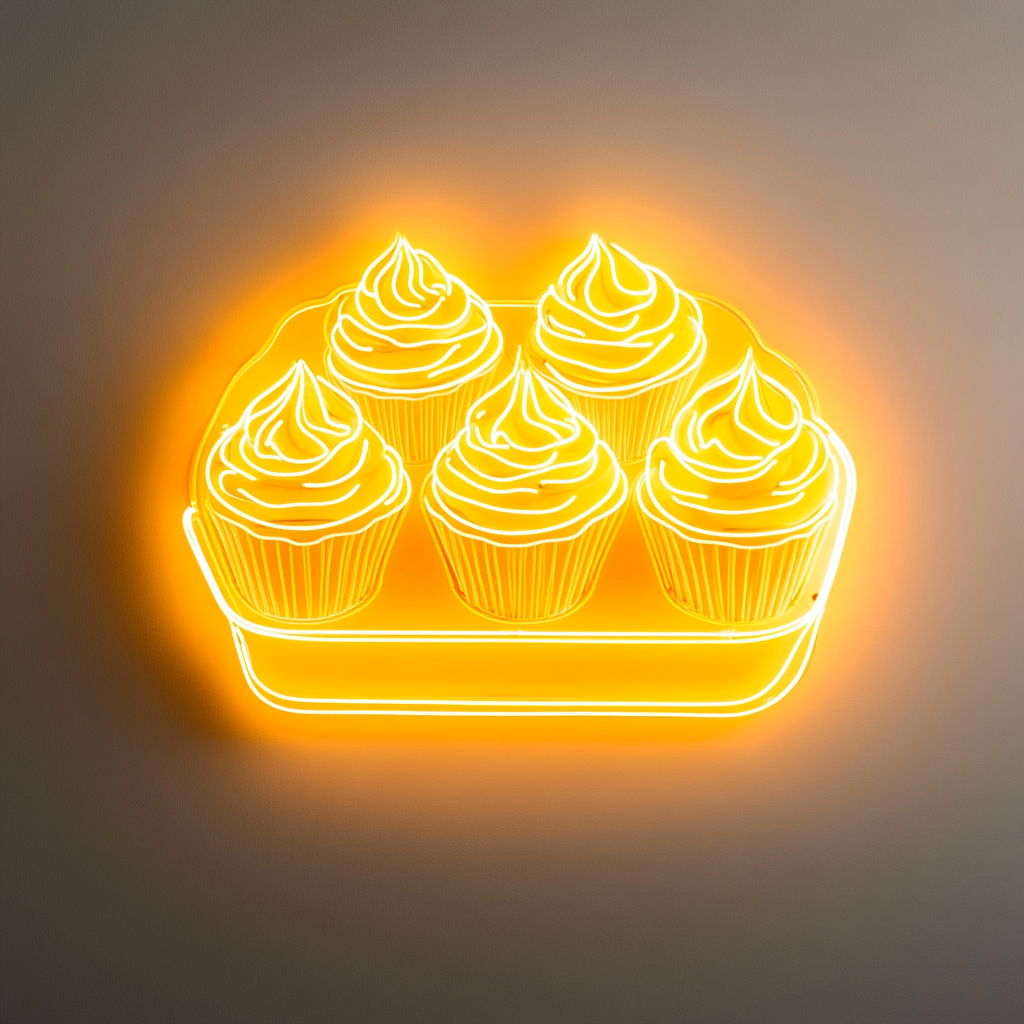 Tray of Cupcakes - Yellow Neon Sign, 24 Inches