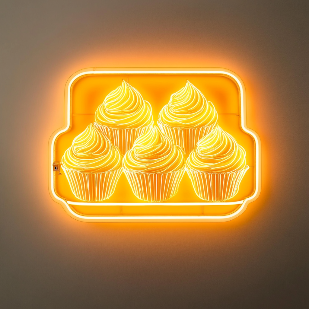 Tray of Cupcakes - Yellow Neon Sign, 18 Inches