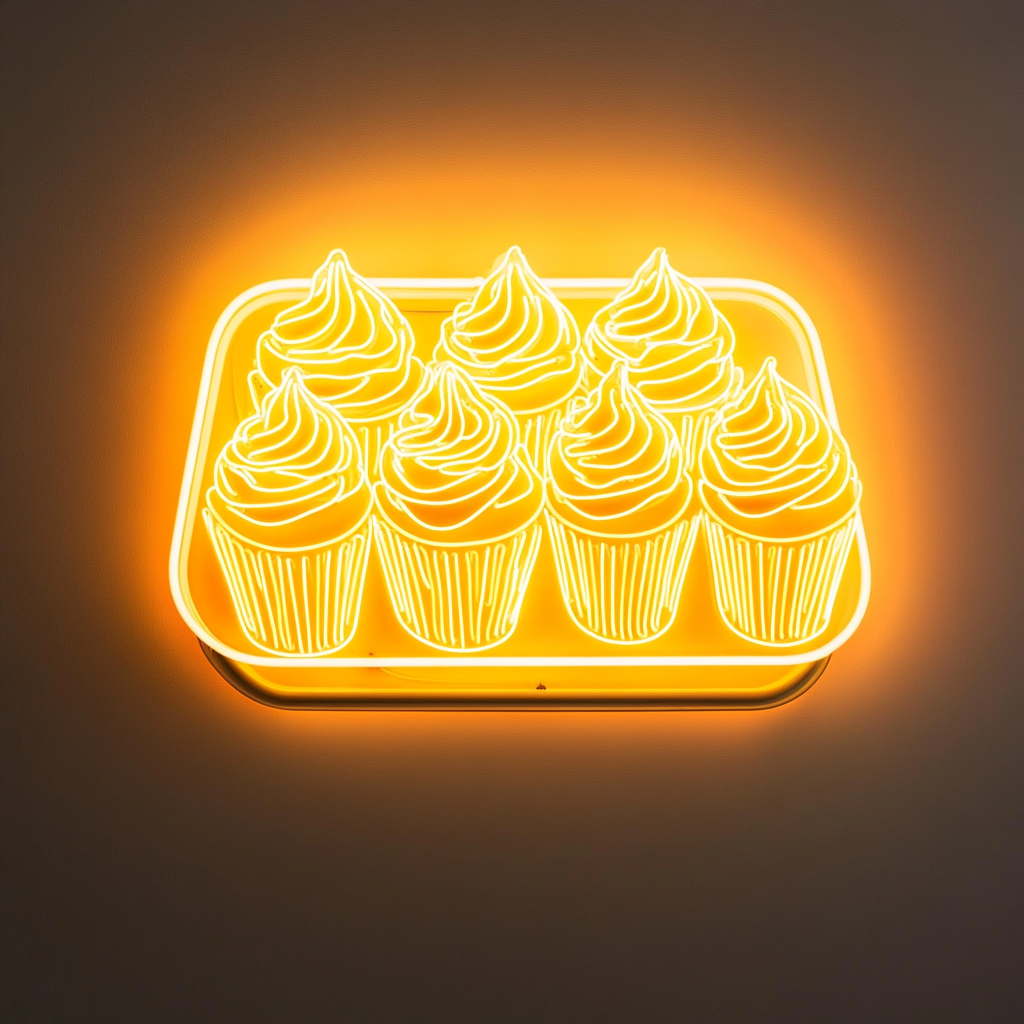 Tray of Cupcakes - Yellow Neon Sign, 24 Inches