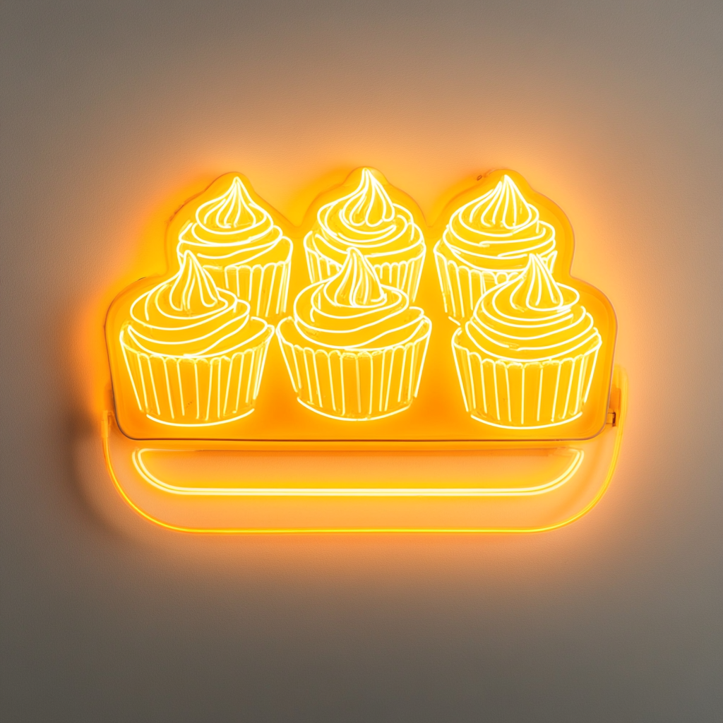 Tray of Cupcakes - Yellow Neon Sign, 18 Inches