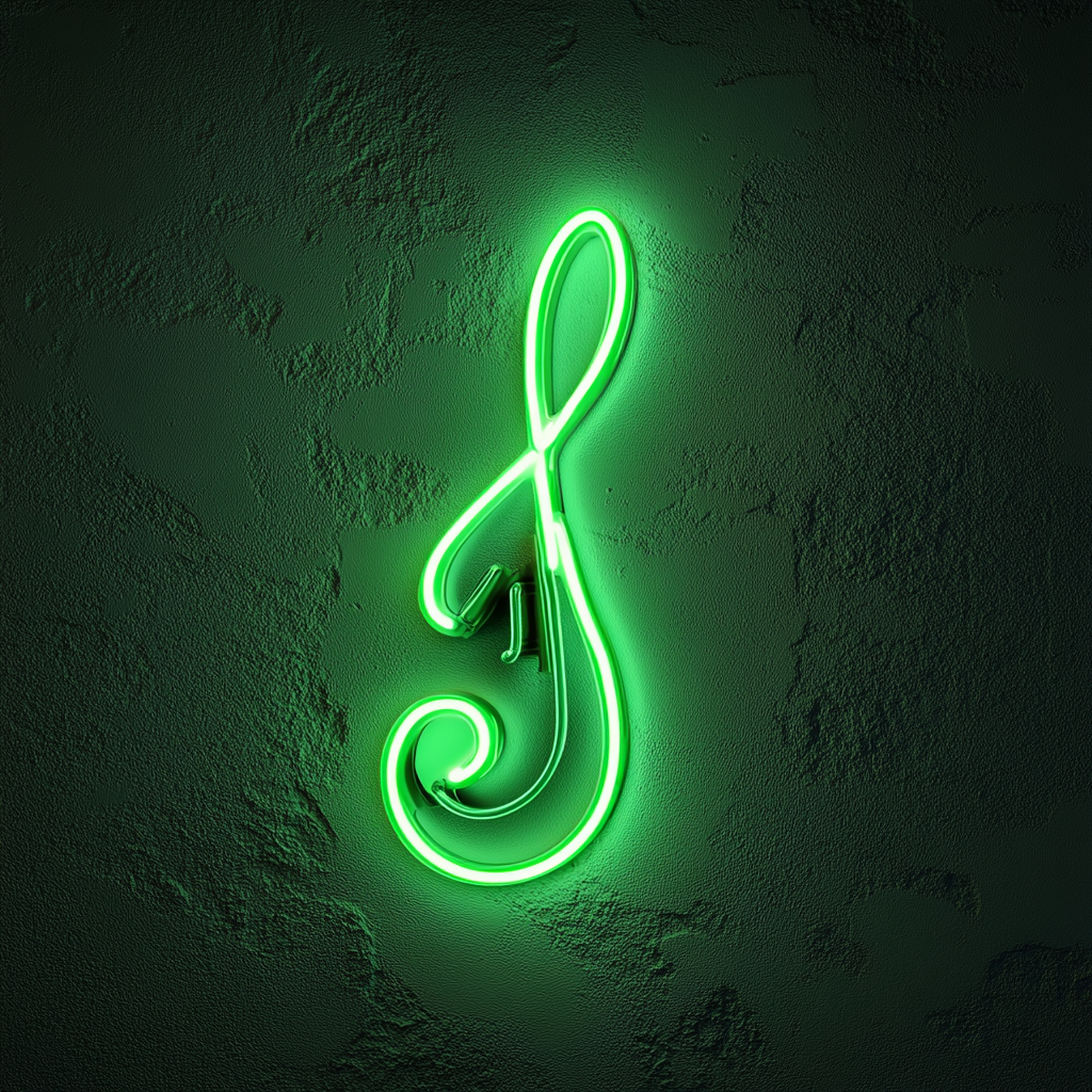 Treble Clef - Green Neon Sign, 24 Inches