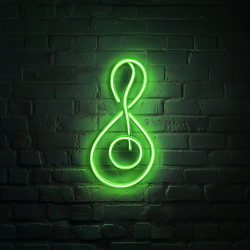 Treble Clef - Green Neon Sign, 18 Inches