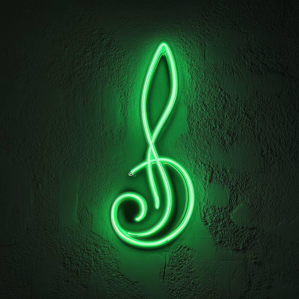 Treble Clef - Green Neon Sign, 24 Inches