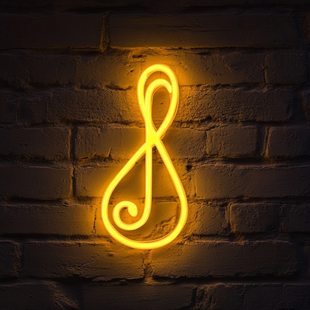 Treble Clef - Yellow Neon Sign, 18 Inches