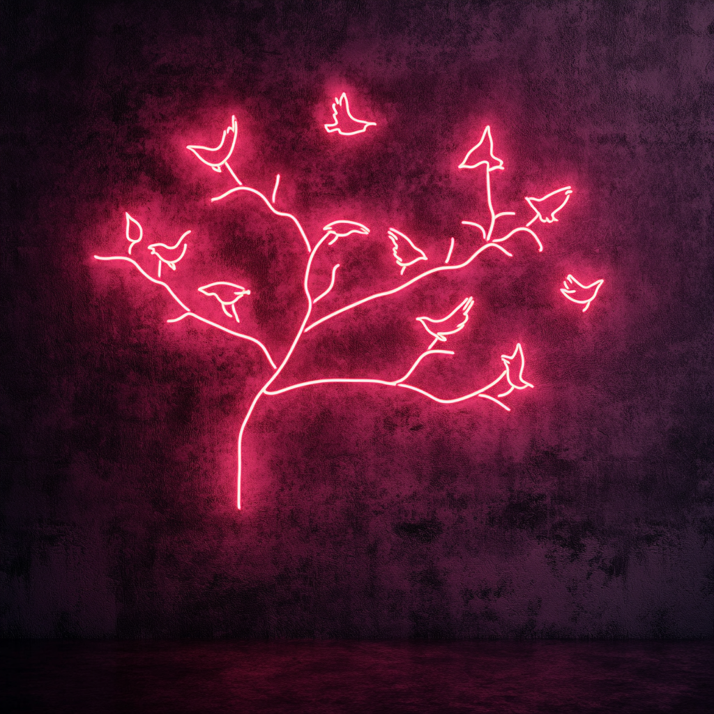 Tree Branch with Birds - Pink Neon Sign, 24 Inches