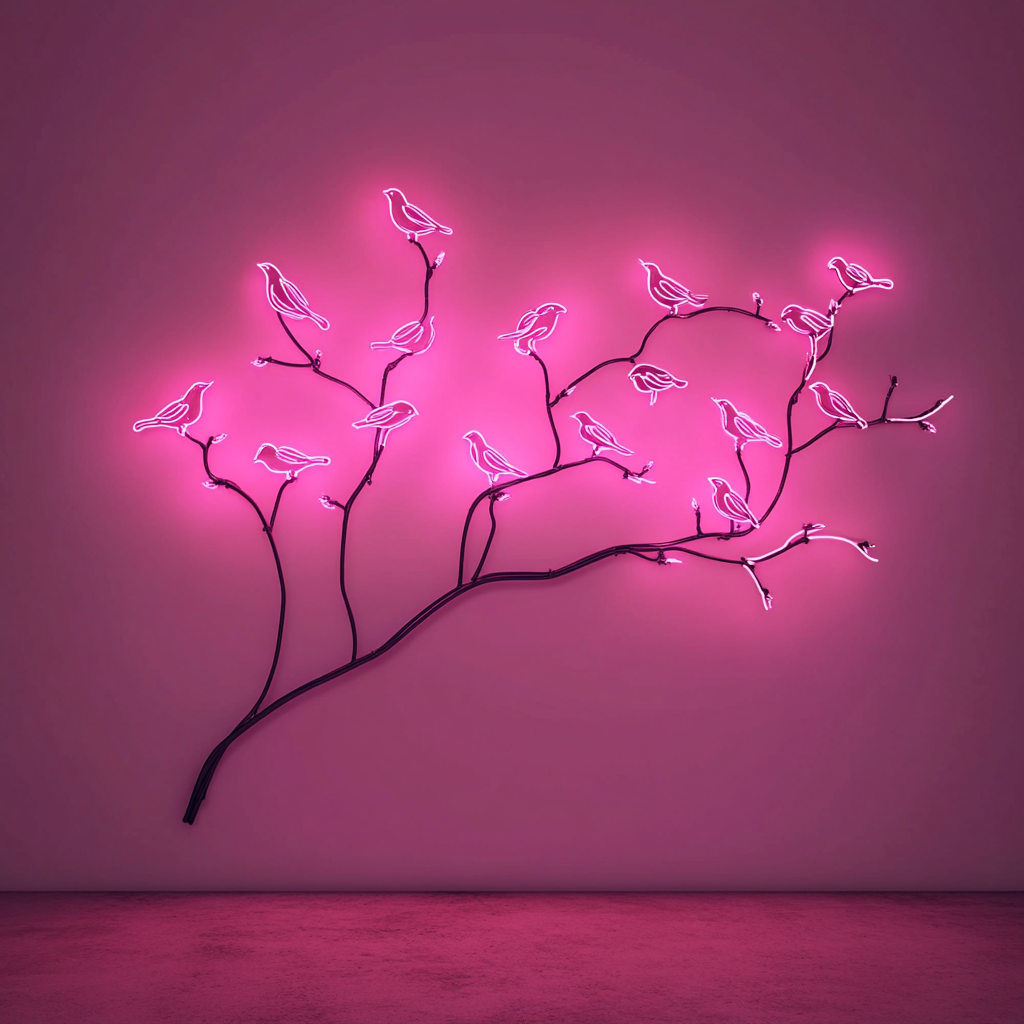 Tree Branch with Birds - Pink Neon Sign, 18 Inches