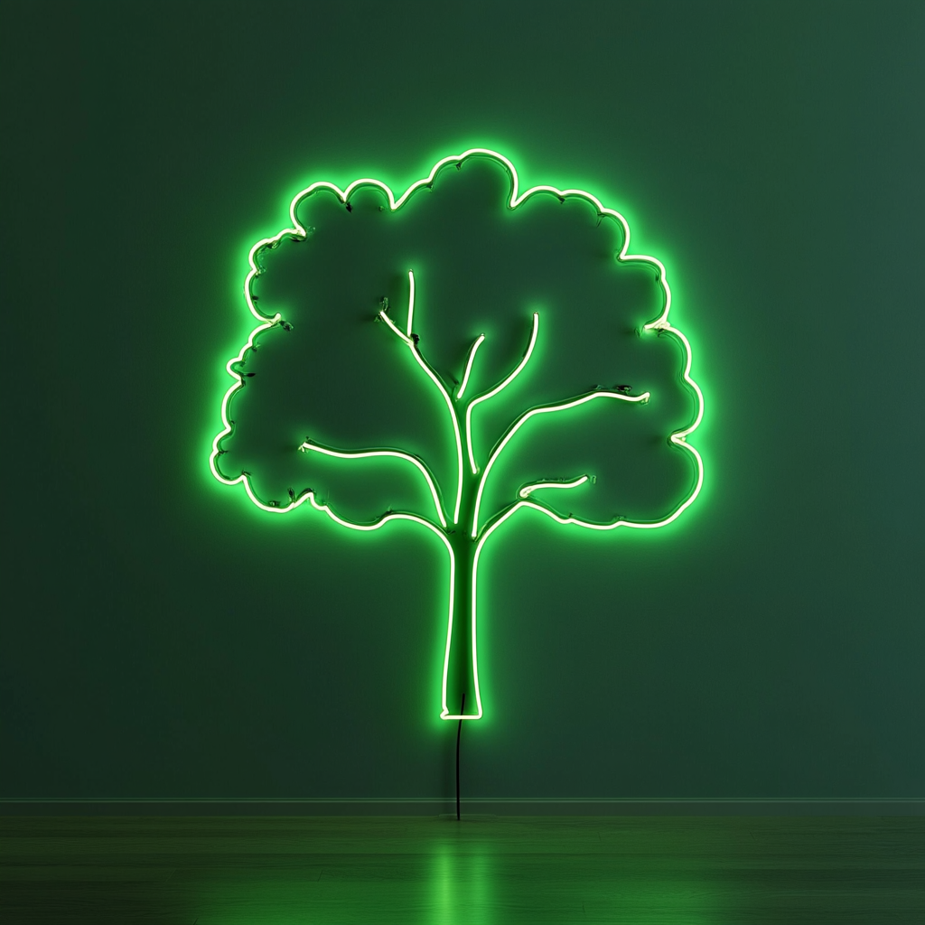 Tree Silhouette - Green Neon Sign, 18 Inches