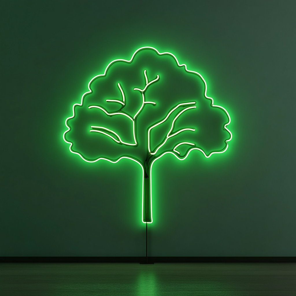 Tree Silhouette - Green Neon Sign, 24 Inches