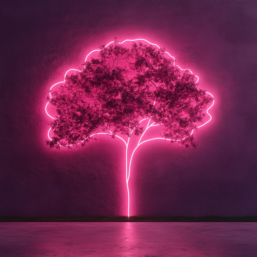 Tree Silhouette - Pink Neon Sign, 24 Inches