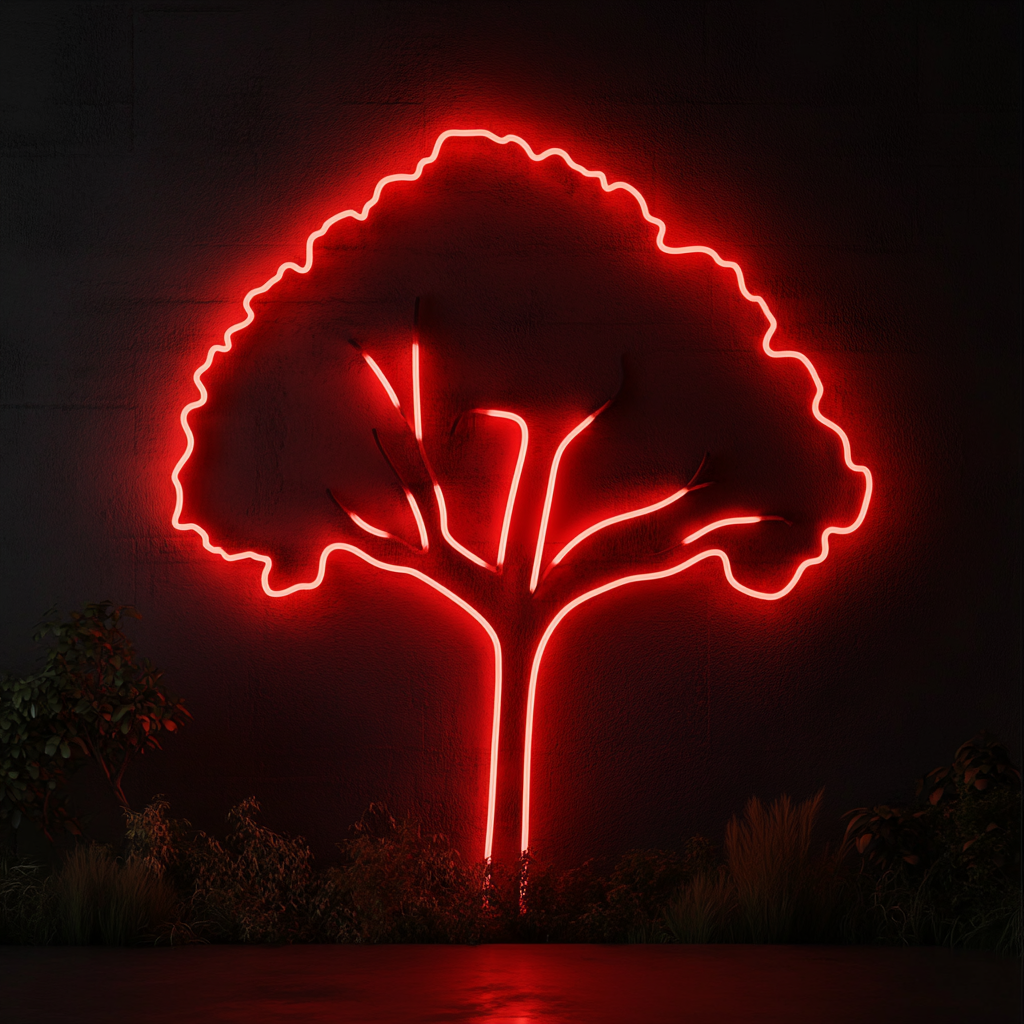 Tree Silhouette - Red Neon Sign, 24 Inches