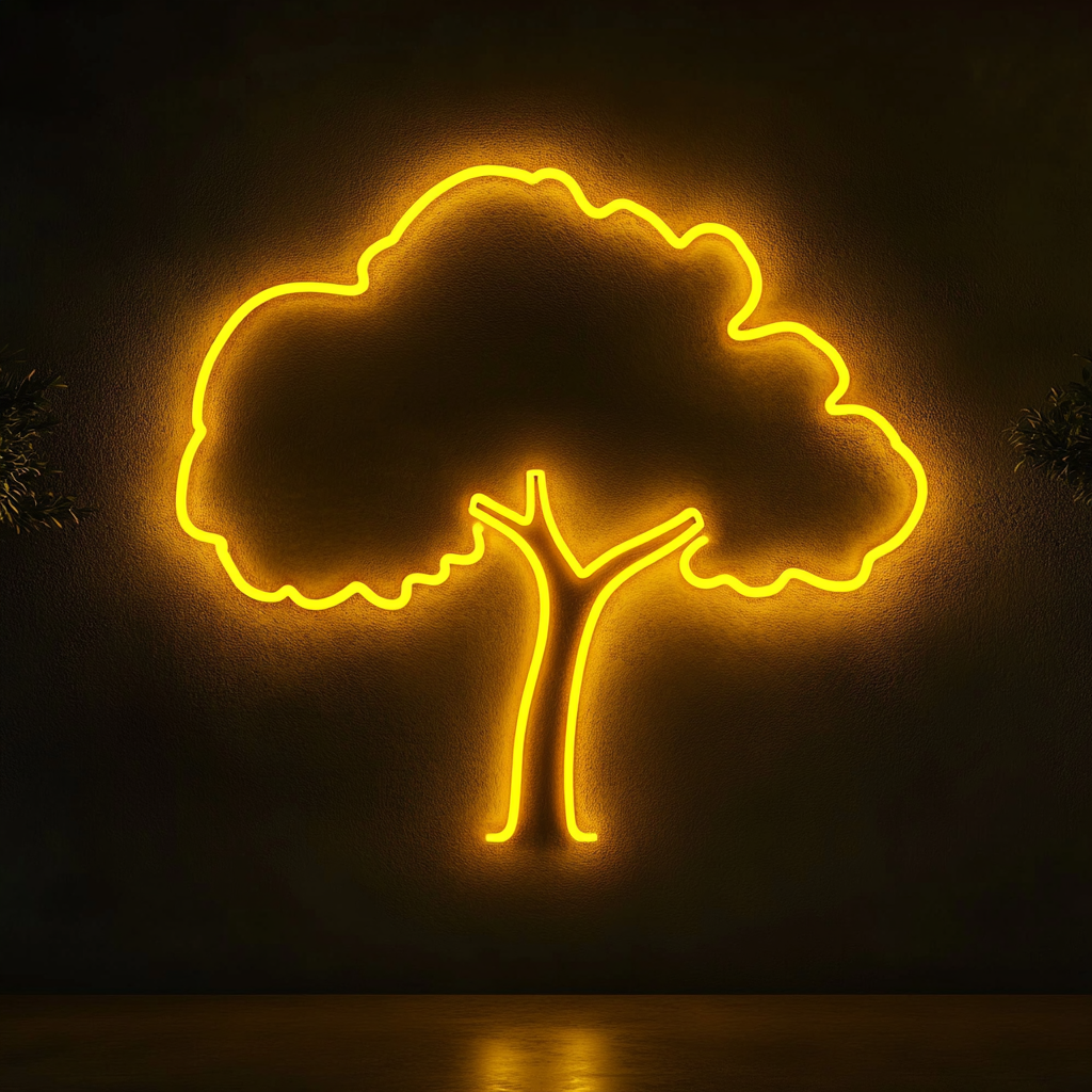Tree Silhouette - Yellow Neon Sign, 24 Inches