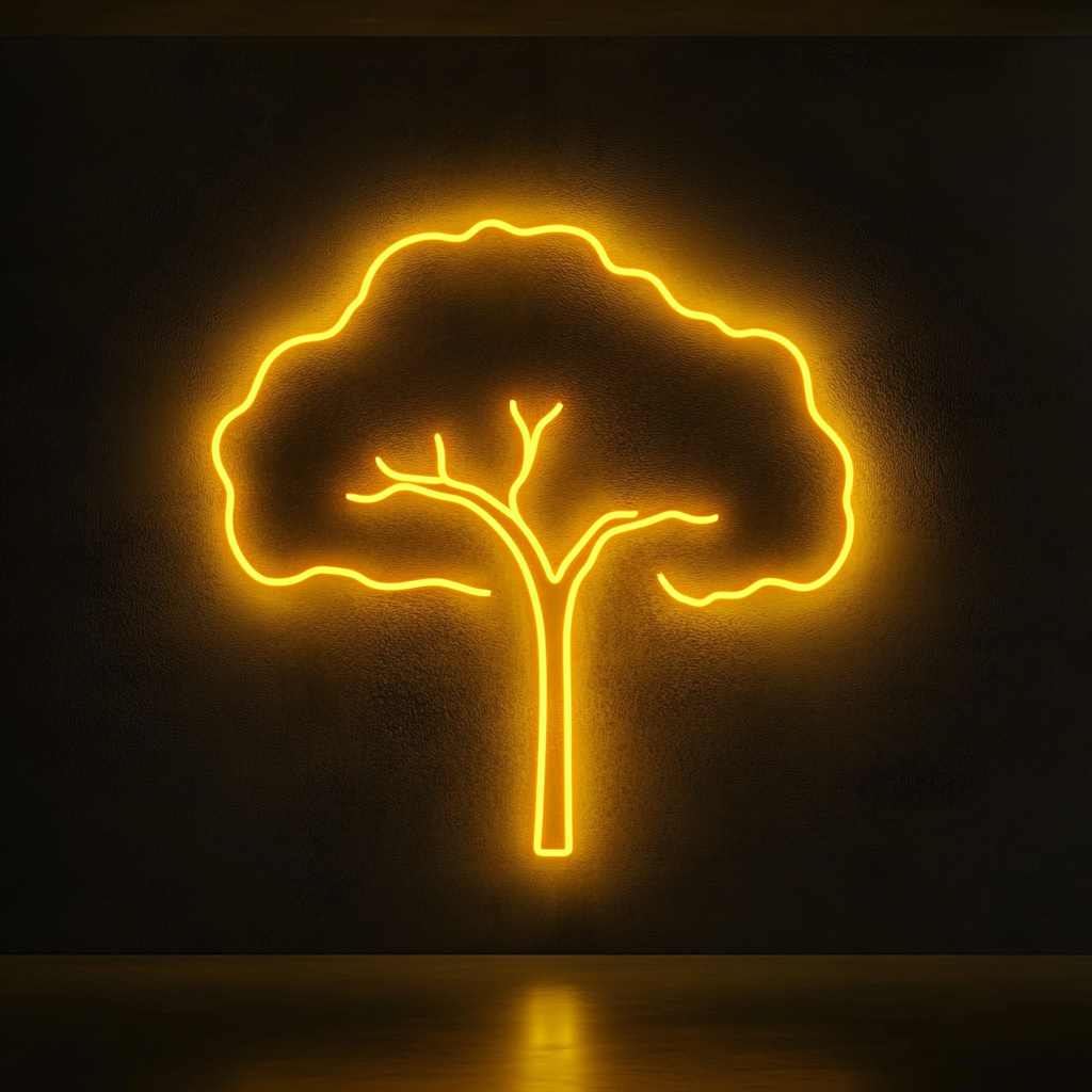 Tree Silhouette - Yellow Neon Sign, 18 Inches