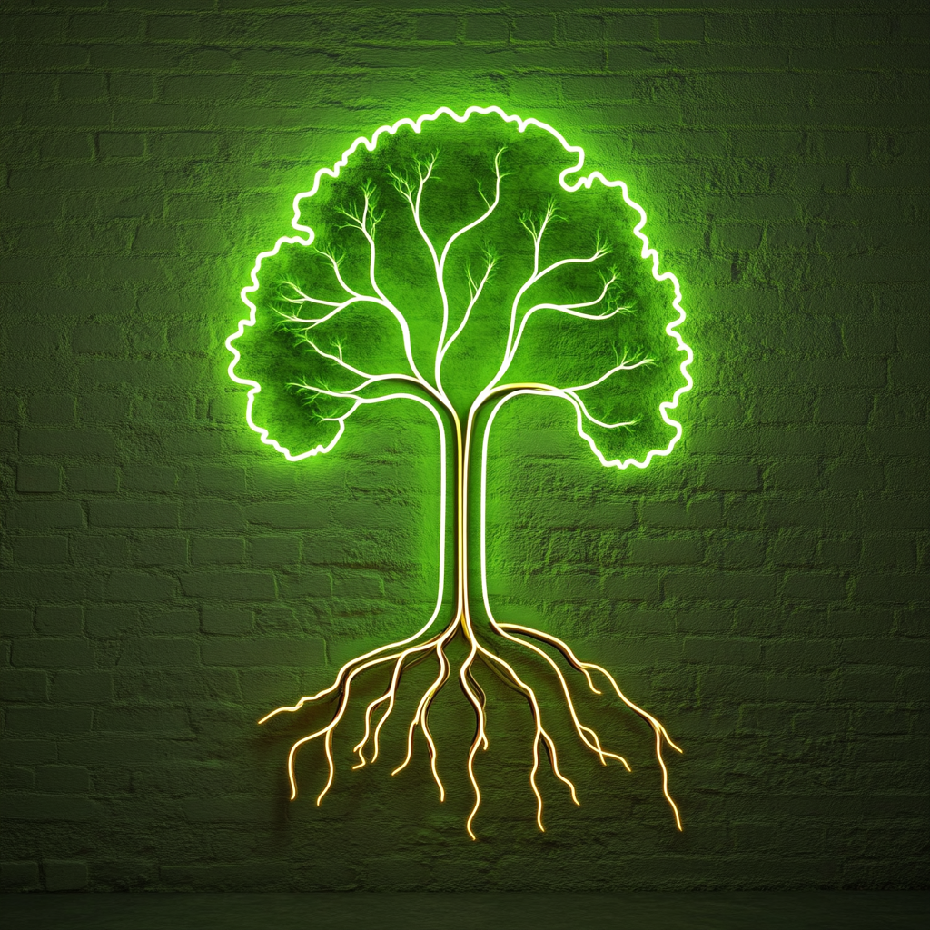 Tree with Roots - Green Neon Sign, 18 Inches