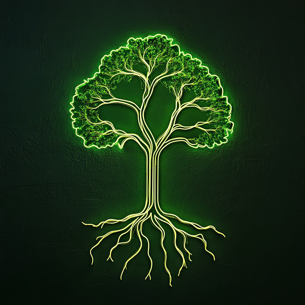 Tree with Roots - Green Neon Sign, 18 Inches