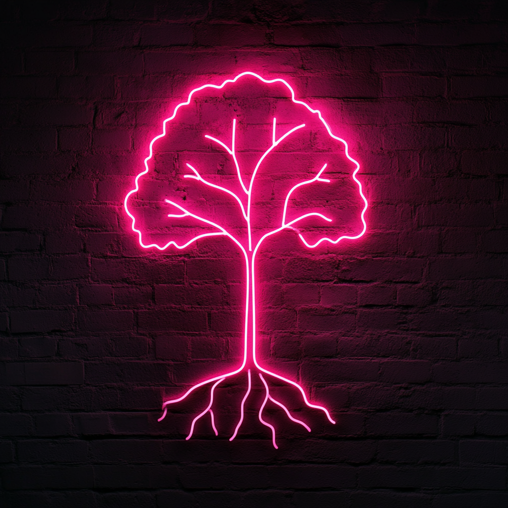 Tree with Roots - Pink Neon Sign, 18 Inches