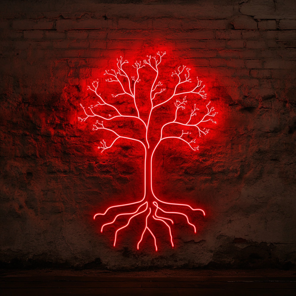 Tree with Roots - Red Neon Sign, 18 Inches
