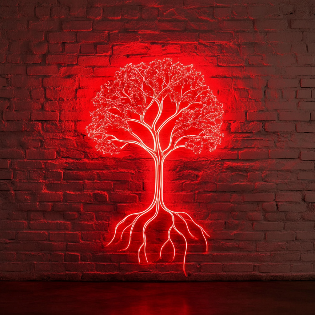 Tree with Roots - Red Neon Sign, 24 Inches