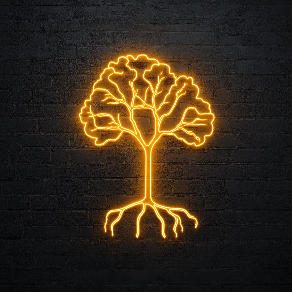 Tree with Roots - Yellow Neon Sign, 18 Inches
