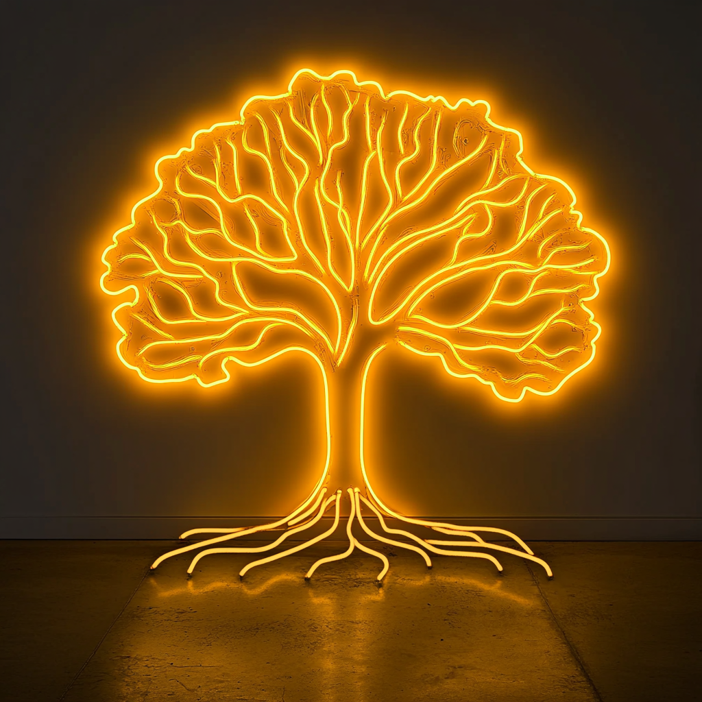 Tree with Roots - Yellow Neon Sign, 24 Inches