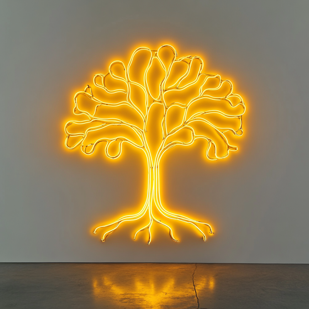 Tree with Roots - Yellow Neon Sign, 18 Inches