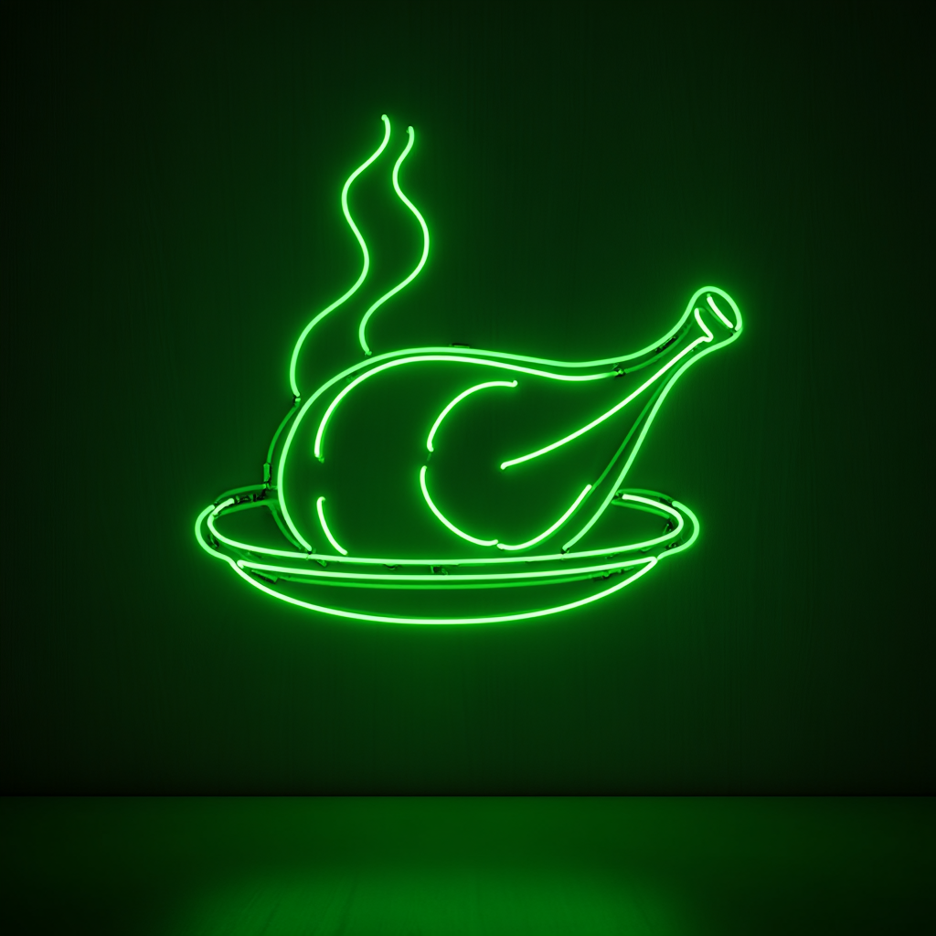 Turkey Drumstick with Steam - Green Neon Sign, 18 Inches