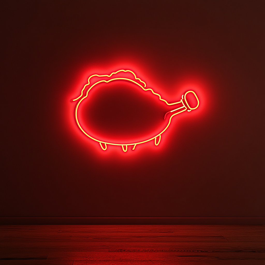 Turkey Drumstick with Steam - Red Neon Sign, 18 Inches