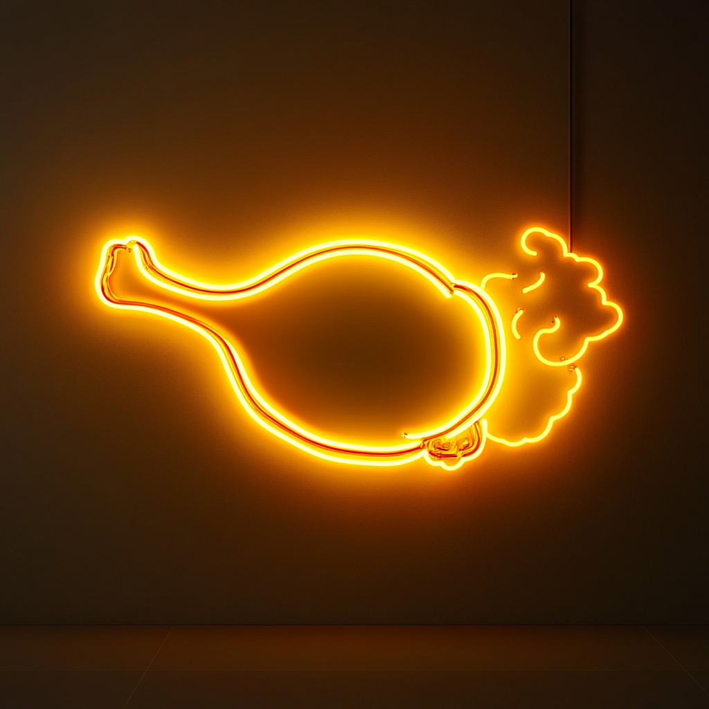 Turkey Drumstick with Steam - Yellow Neon Sign, 24 Inches