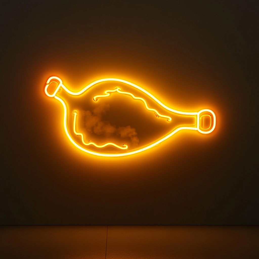 Turkey Drumstick with Steam - Yellow Neon Sign, 18 Inches